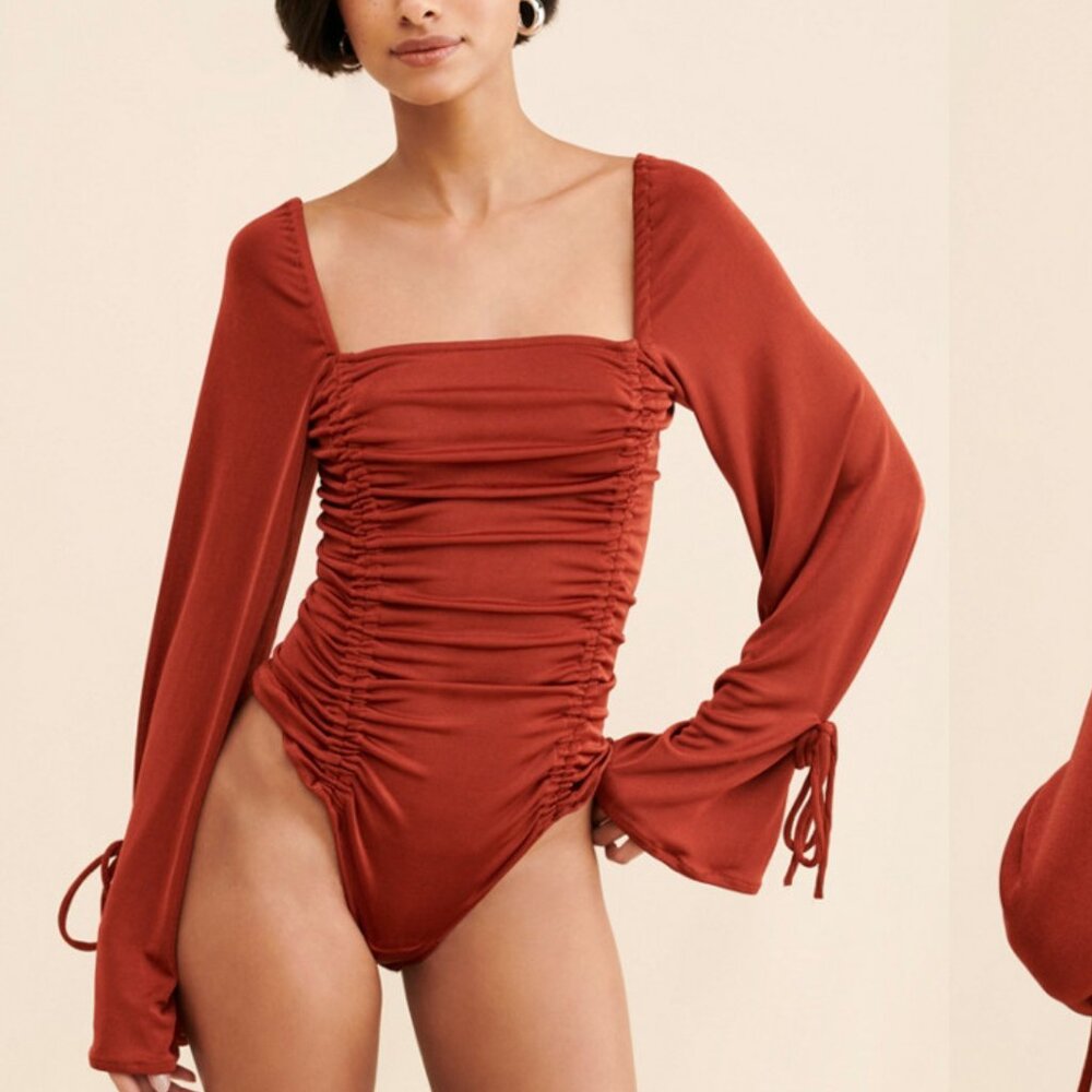 NWT Intimately Free People Meant To Be Women's Ruched Long Sleeve Bodysuit sz L - Picture 11 of 11